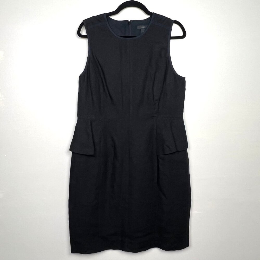 J Crew Women's Black Linen (?) Peplum Sleeveless Dress - Size 12